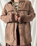 Brown Suede Leather Jacket Faux Fur Trim