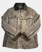 Brown Suede Leather Jacket Faux Fur Trim