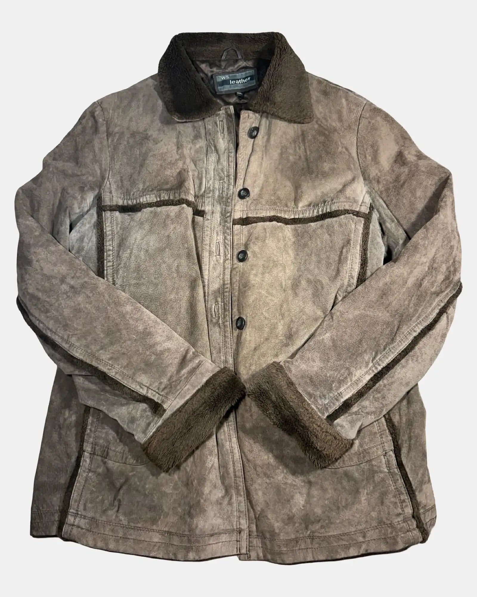 Brown Suede Leather Jacket Faux Fur Trim