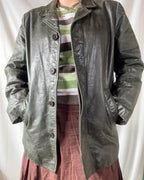 Dark Green Box Leather Jacket