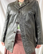 Dark Green Box Leather Jacket