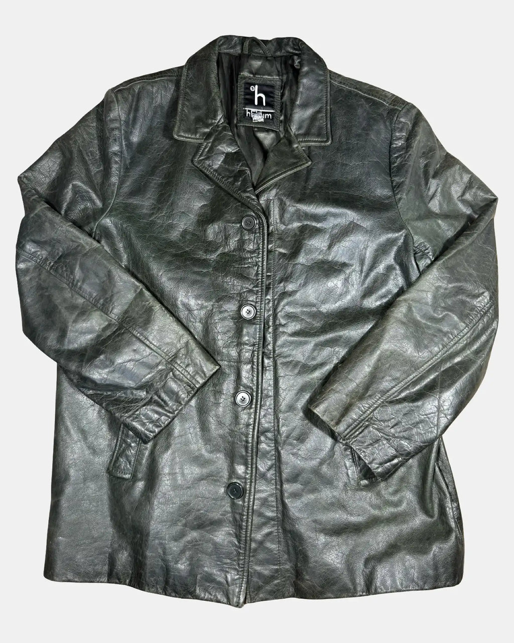 Dark Green Box Leather Jacket