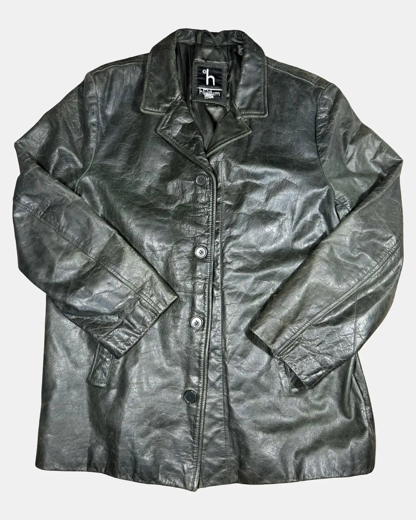 Dark Green Box Leather Jacket