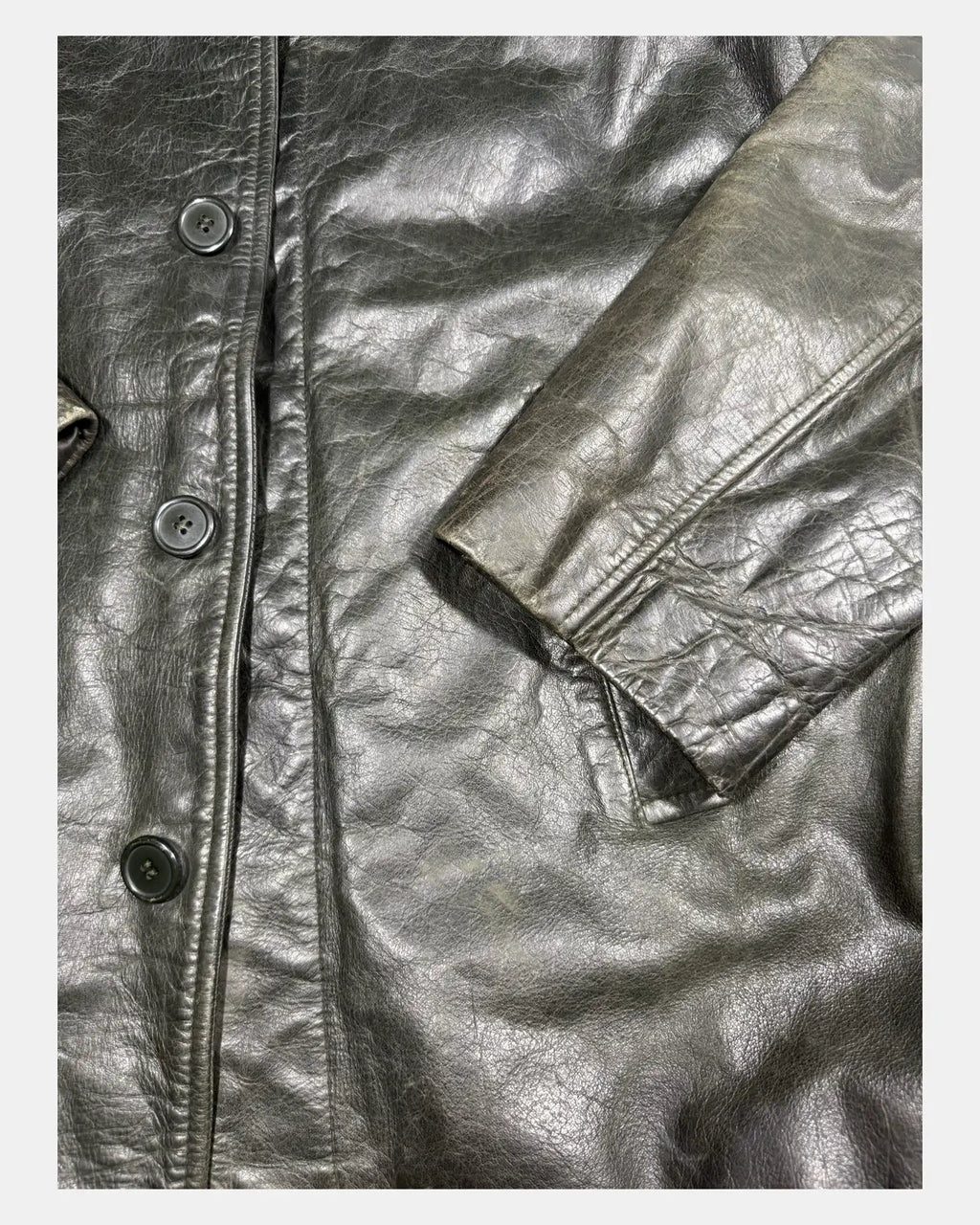 Dark Green Box Leather Jacket