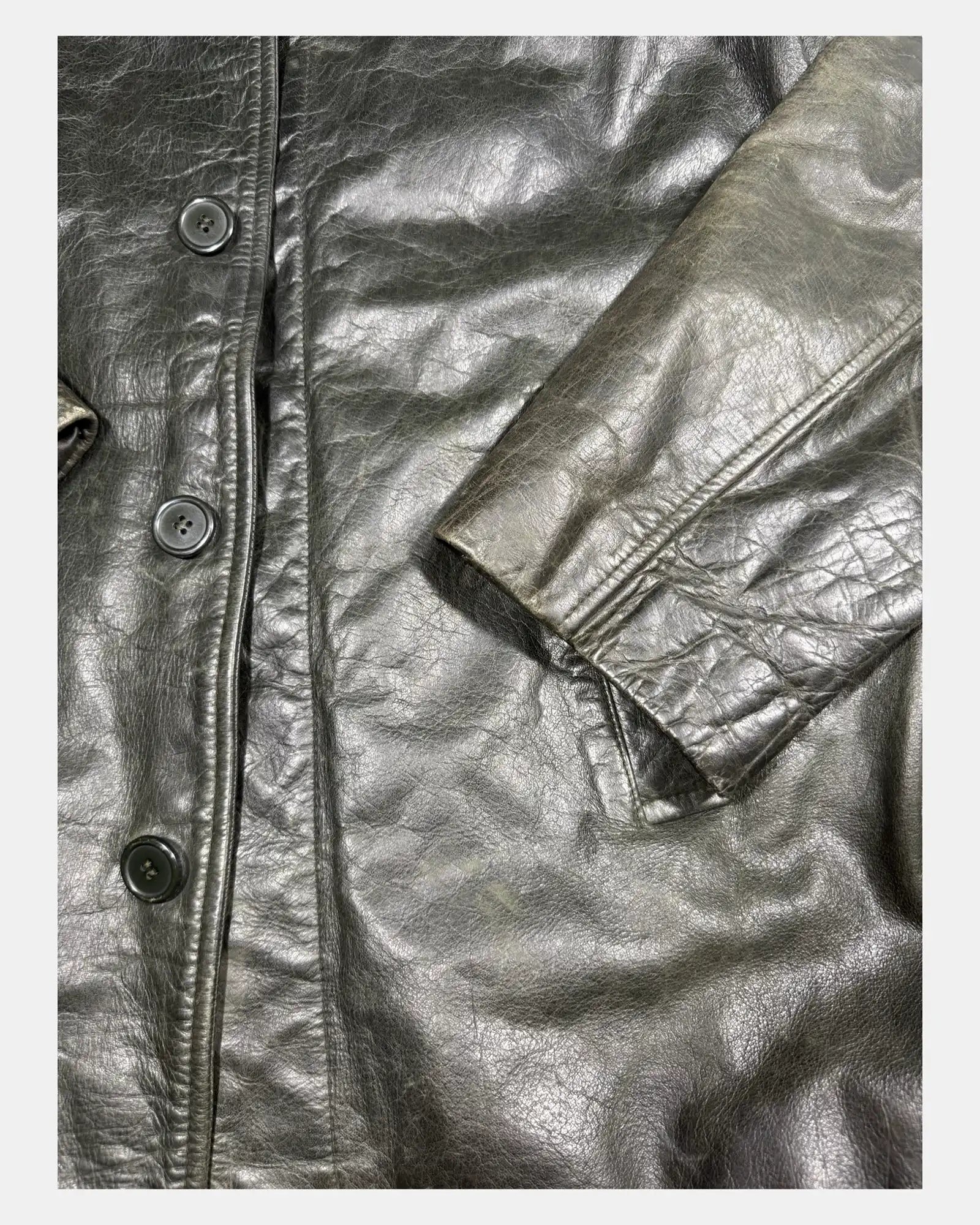 Dark Green Box Leather Jacket