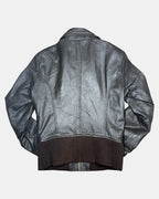 Brown Leather Jacket with Fabric Trim
