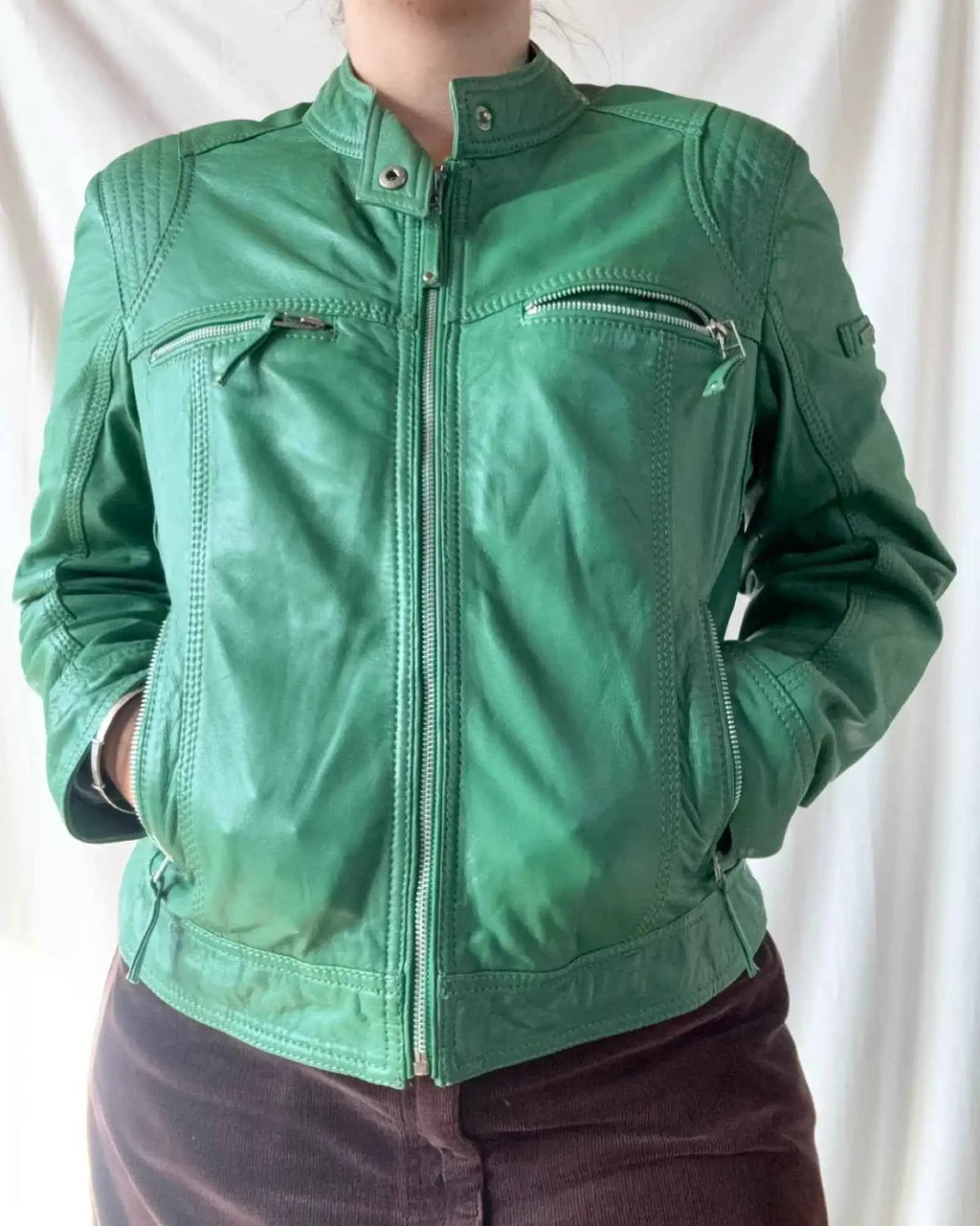 Green Leather Motorcycle Jacket