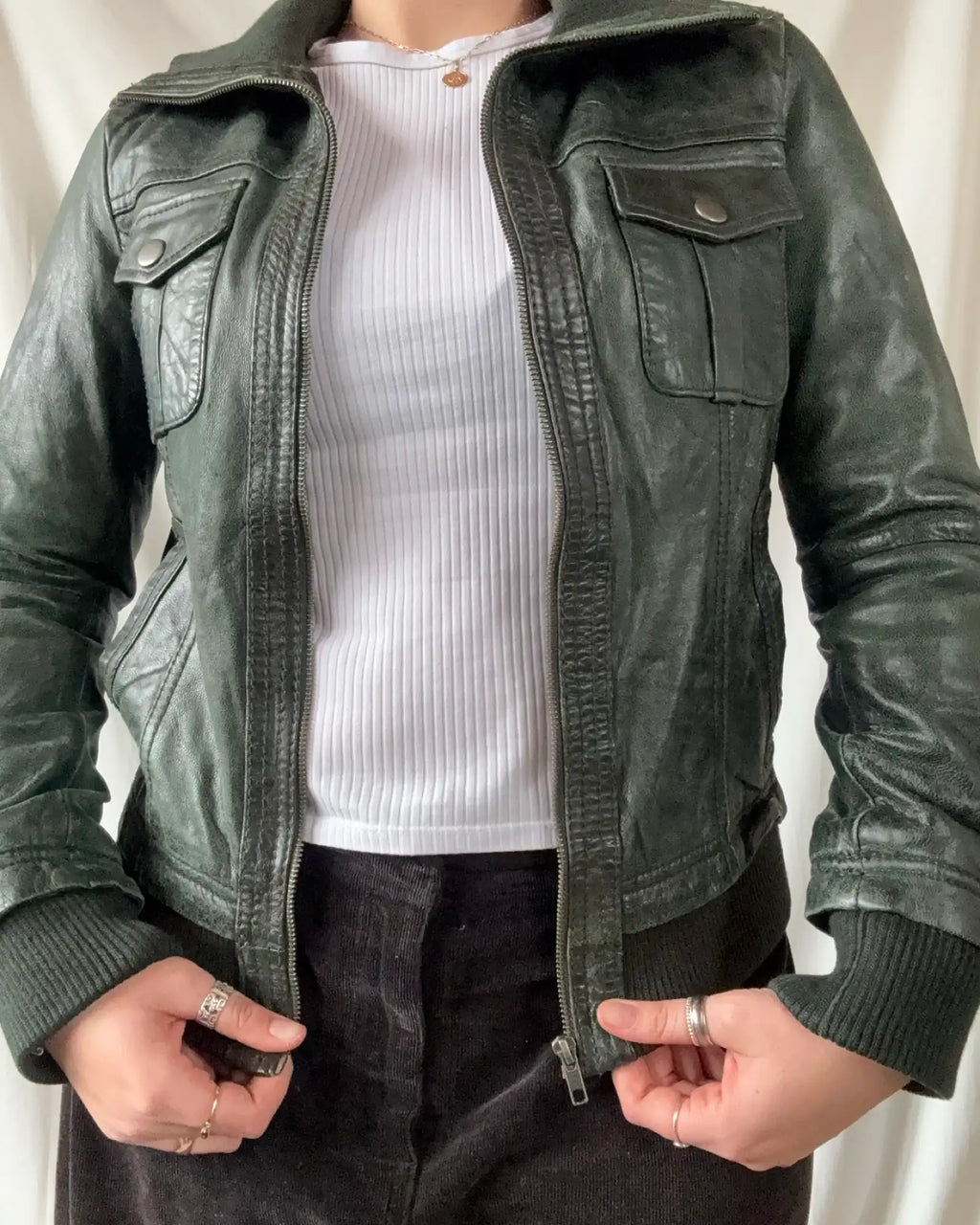 Dark Green Italian Leather Motorcycle Jacket