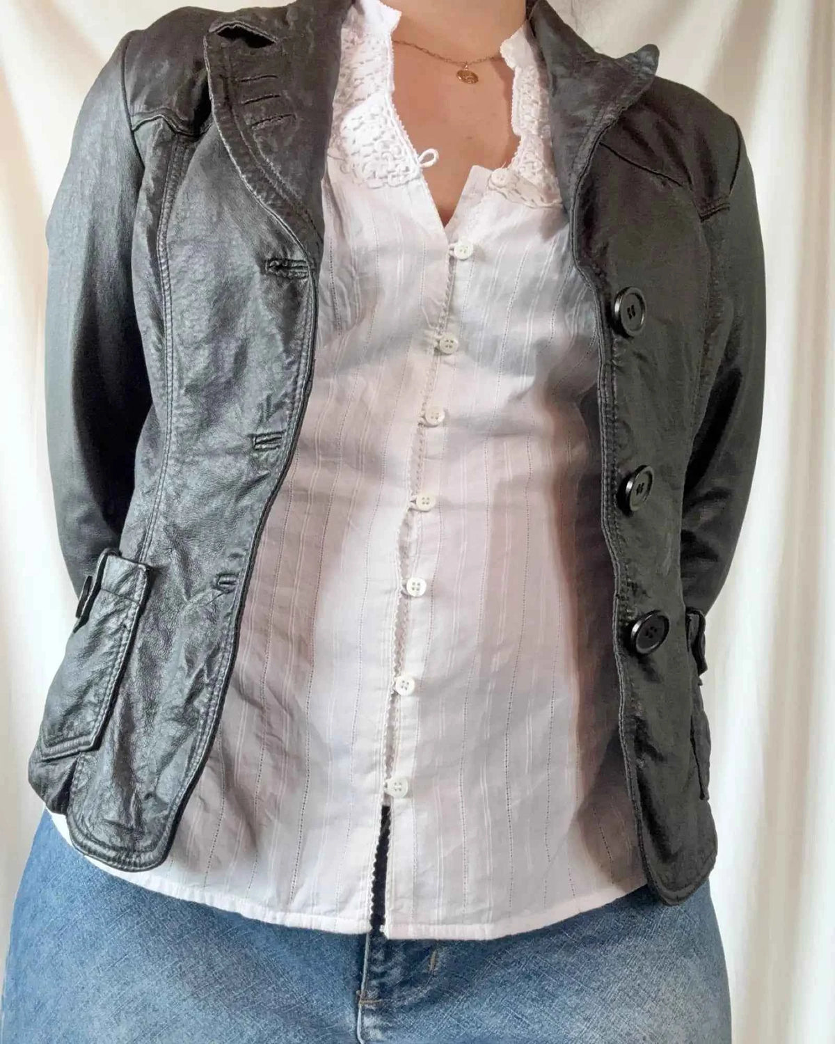Black Leather Button Up Jacket