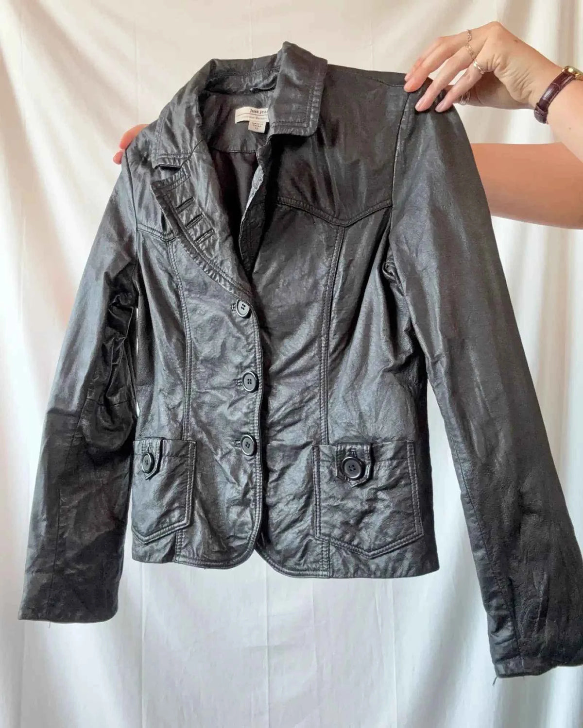 Black Leather Button Up Jacket