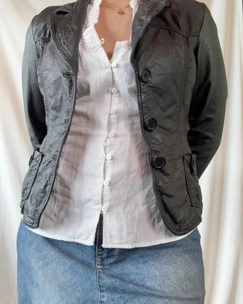 Black Leather Button Up Jacket