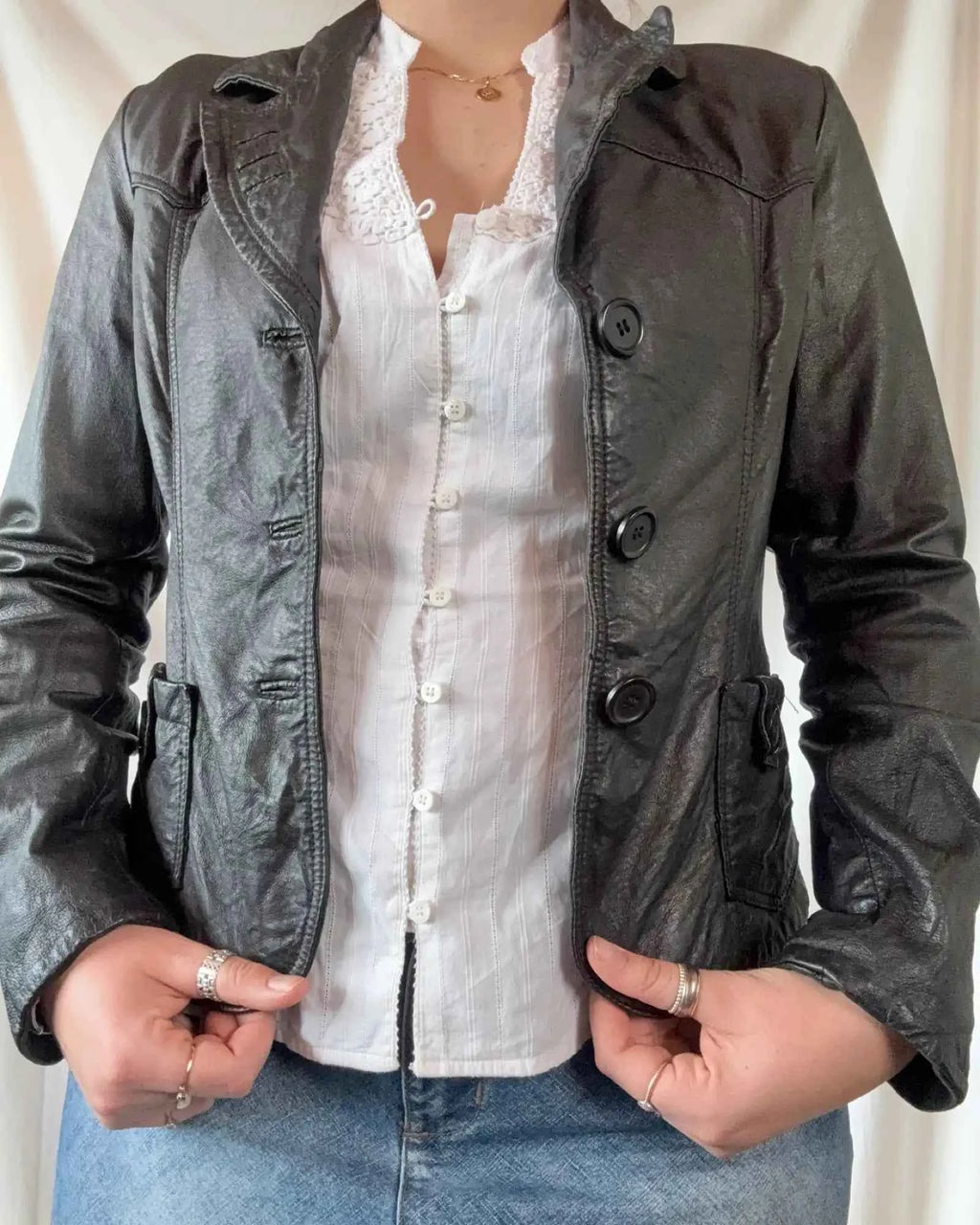 Black Leather Button Up Jacket