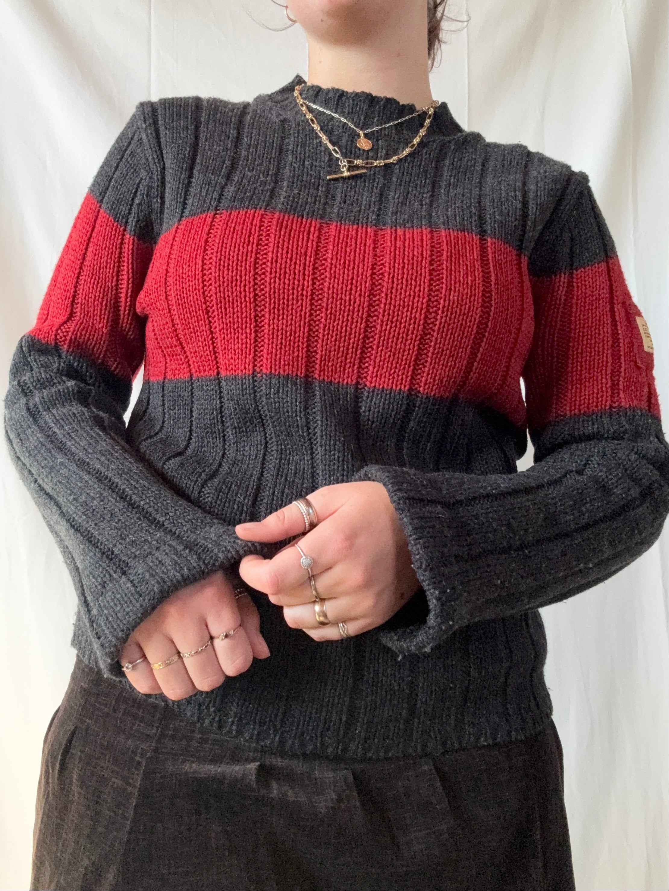 Red and Black Knit Jumper | Size M