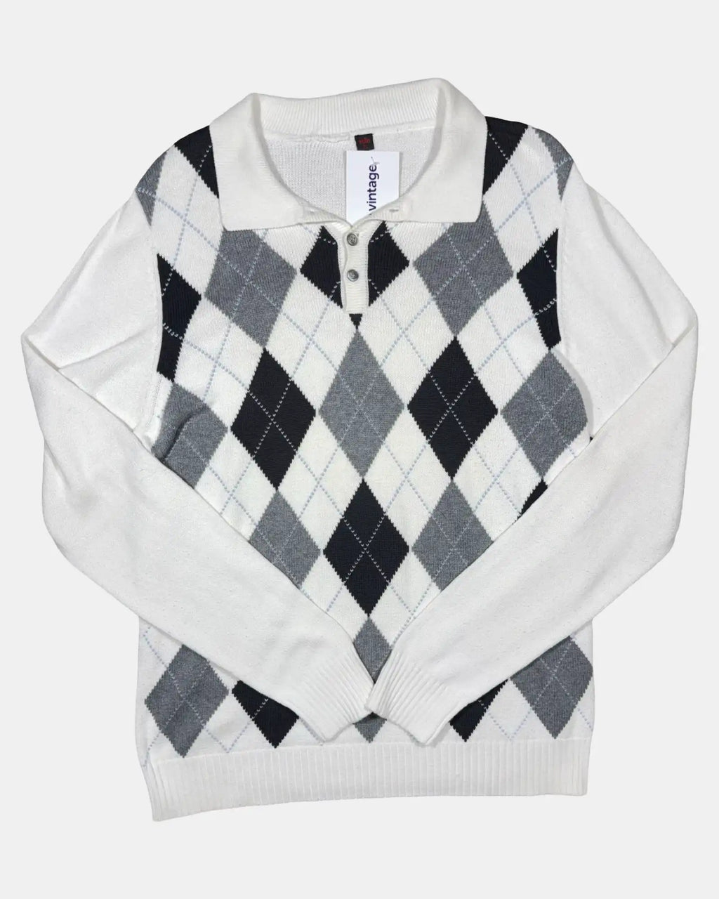 White and Black Collared Knit Jumper