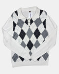 White and Black Collared Knit Jumper