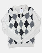 White and Black Collared Knit Jumper