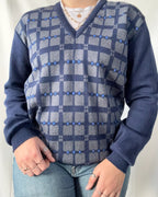Vintage Blue Checked Knit Jumper