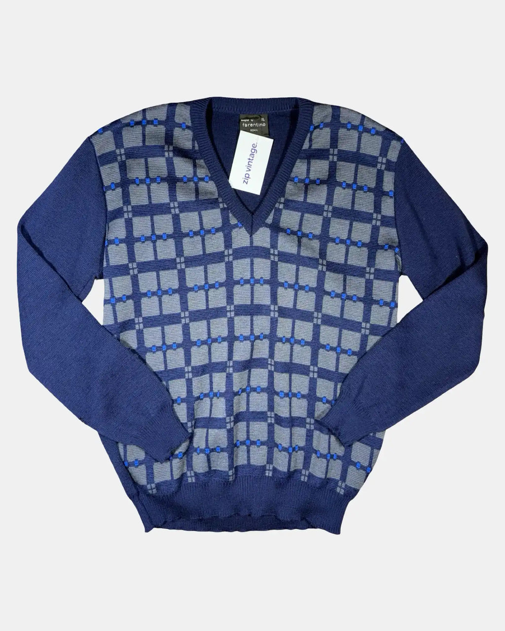 Vintage Blue Checked Knit Jumper