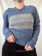 Blue and Grey Pure Wool Jumper | Size XL