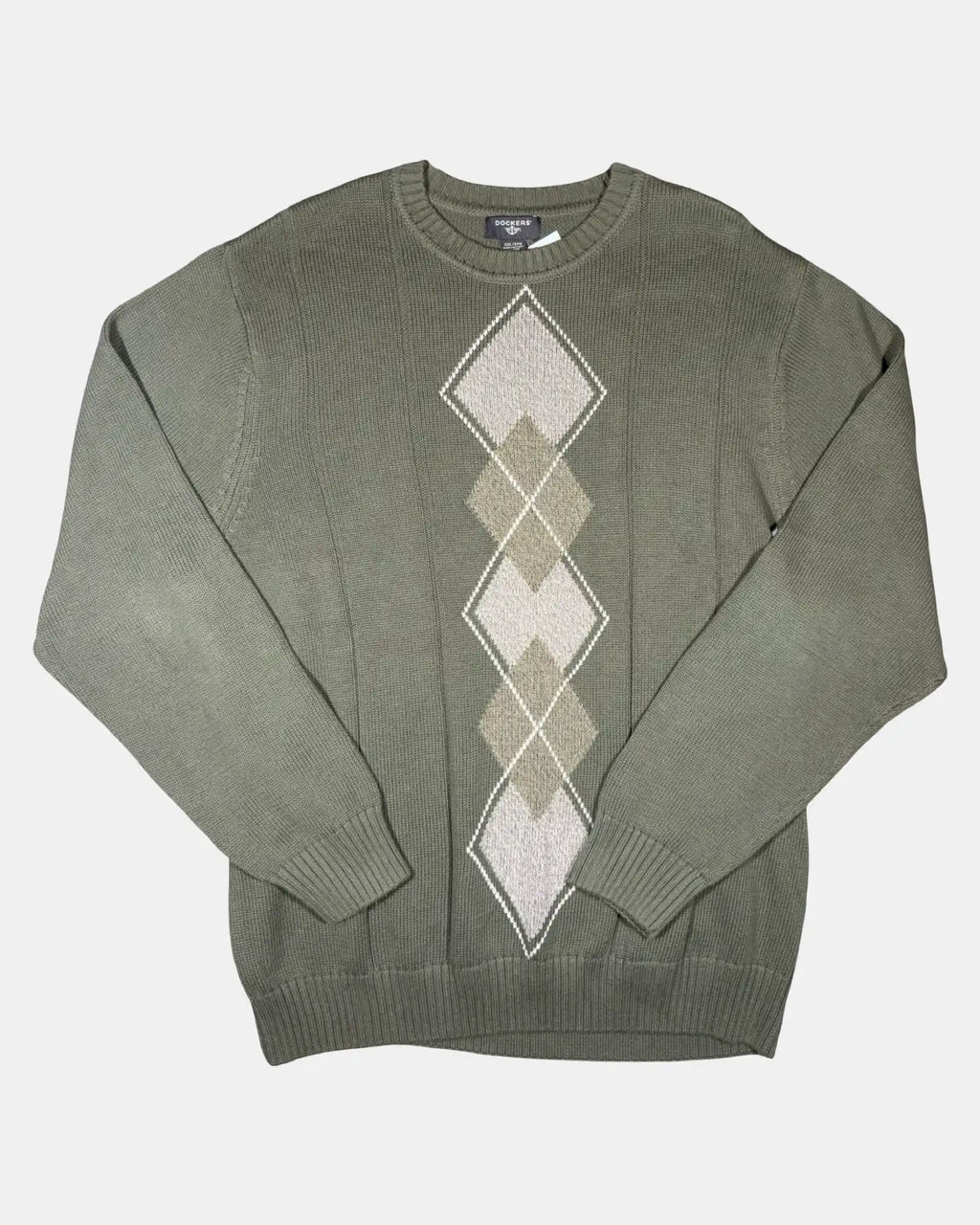Green Knit Jumper with Diamond Pattern