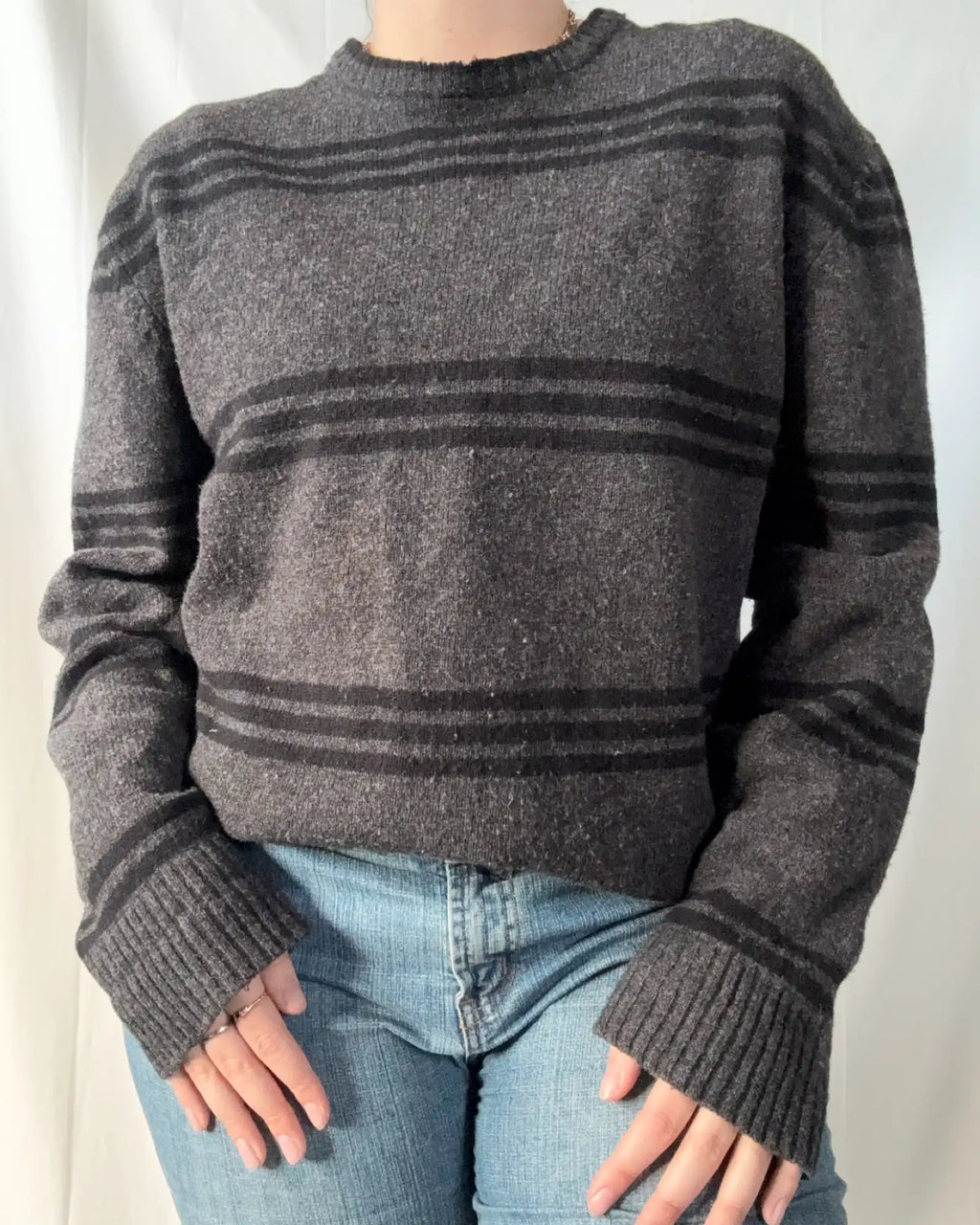 Grey & Black Striped Knit Jumper