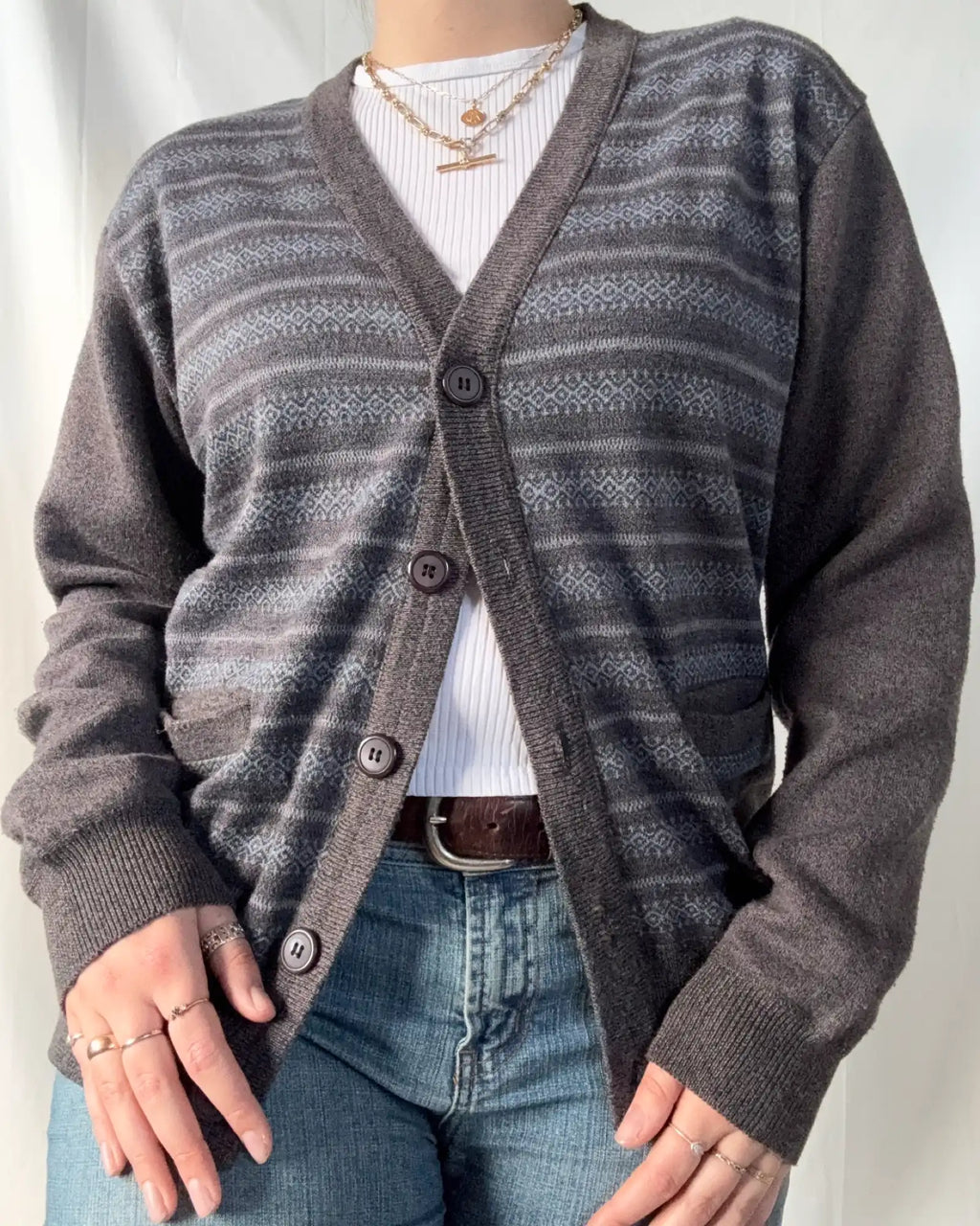 Brown & Blue Striped Knit Cardigan