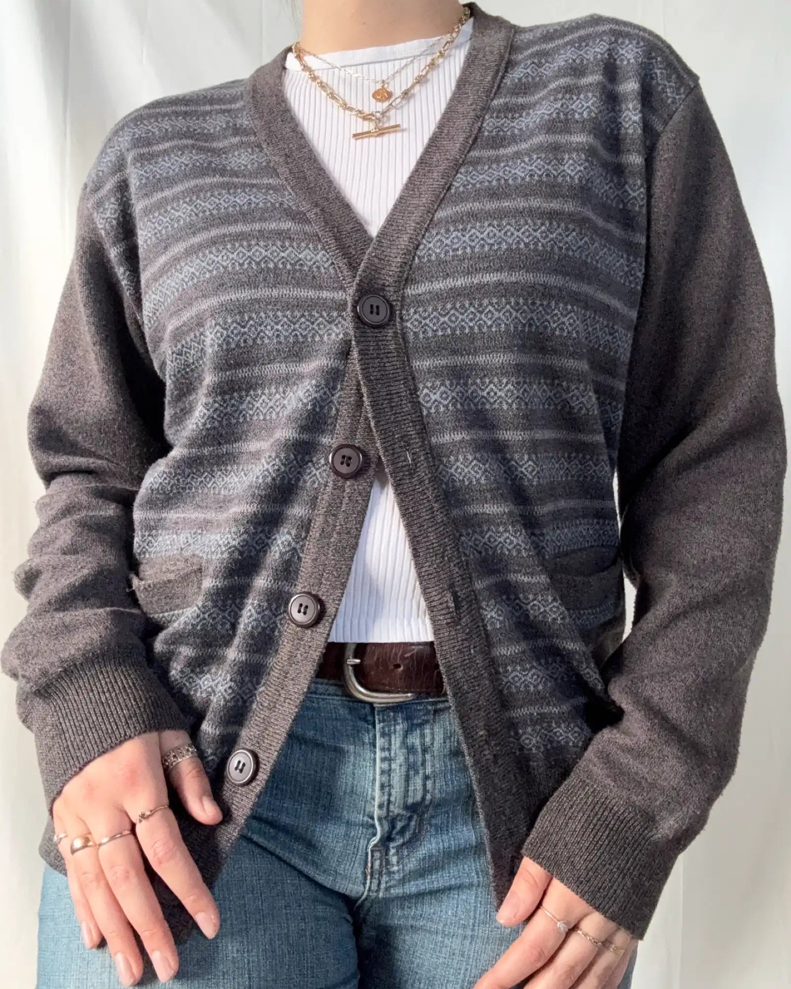 Brown & Blue Striped Knit Cardigan