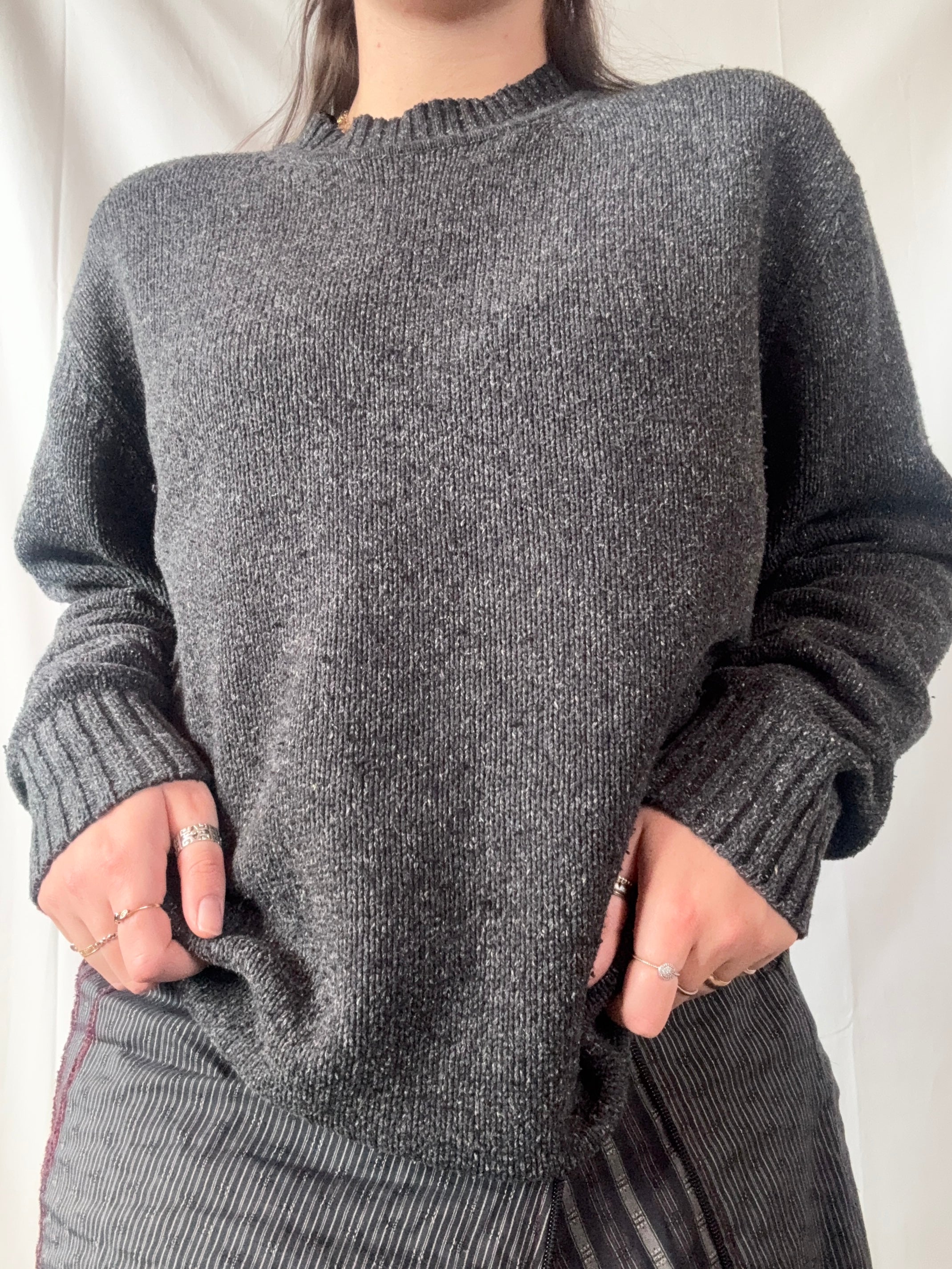 Grey Knit Jumper with White Speckles | Size L
