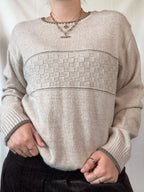 Cream Knit Jumper with Grey Detail | Estimated Size M-L - Zip Vintage