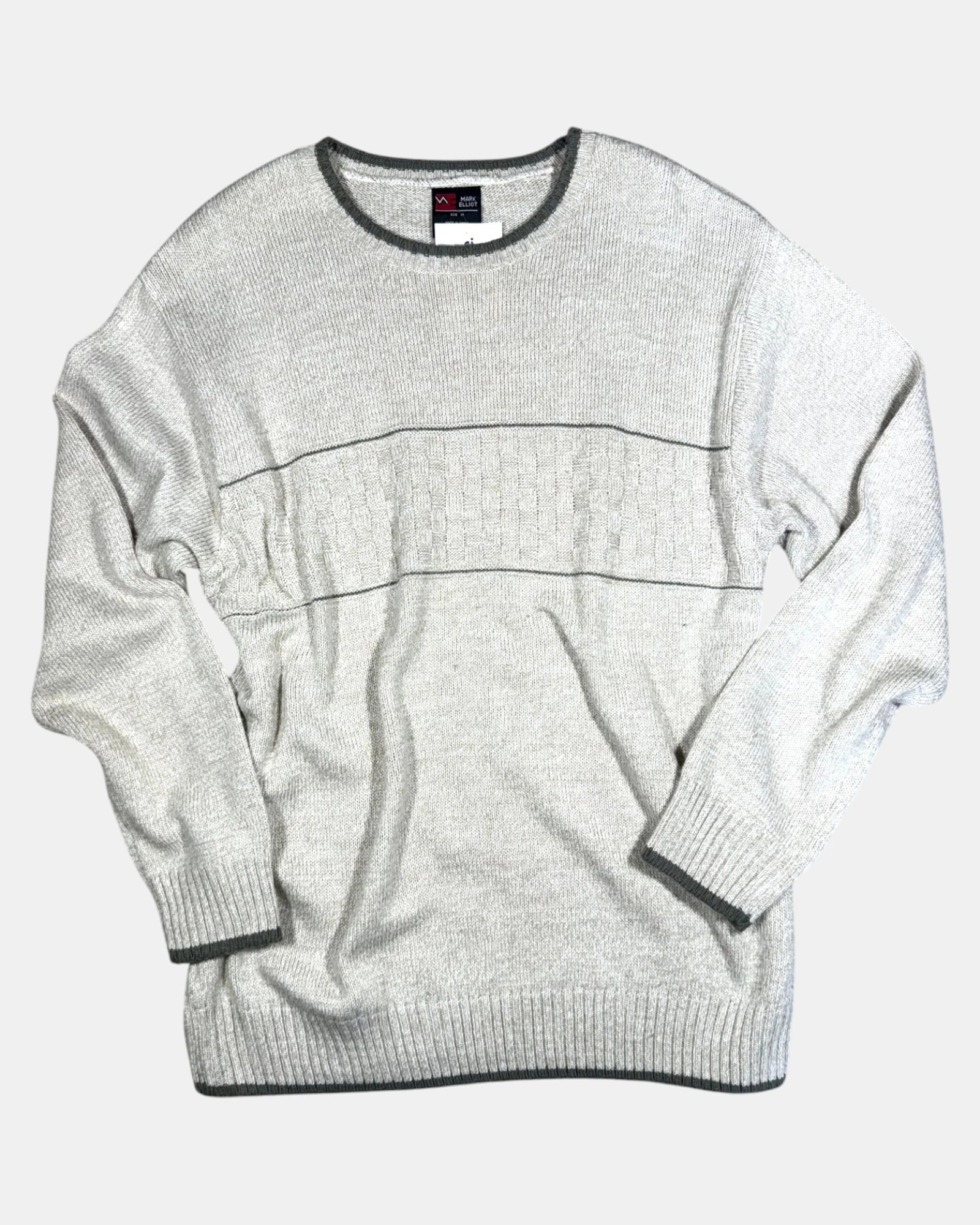 Cream Knit Jumper with Grey Detail | Estimated Size M-L - Zip Vintage