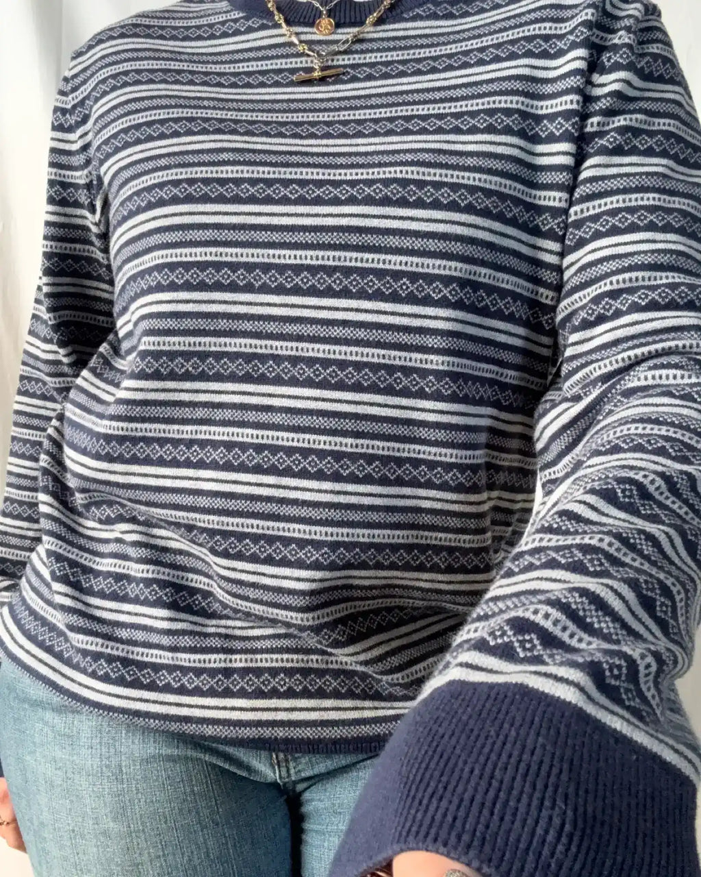 Blue & Grey Patterned Knit Jumper