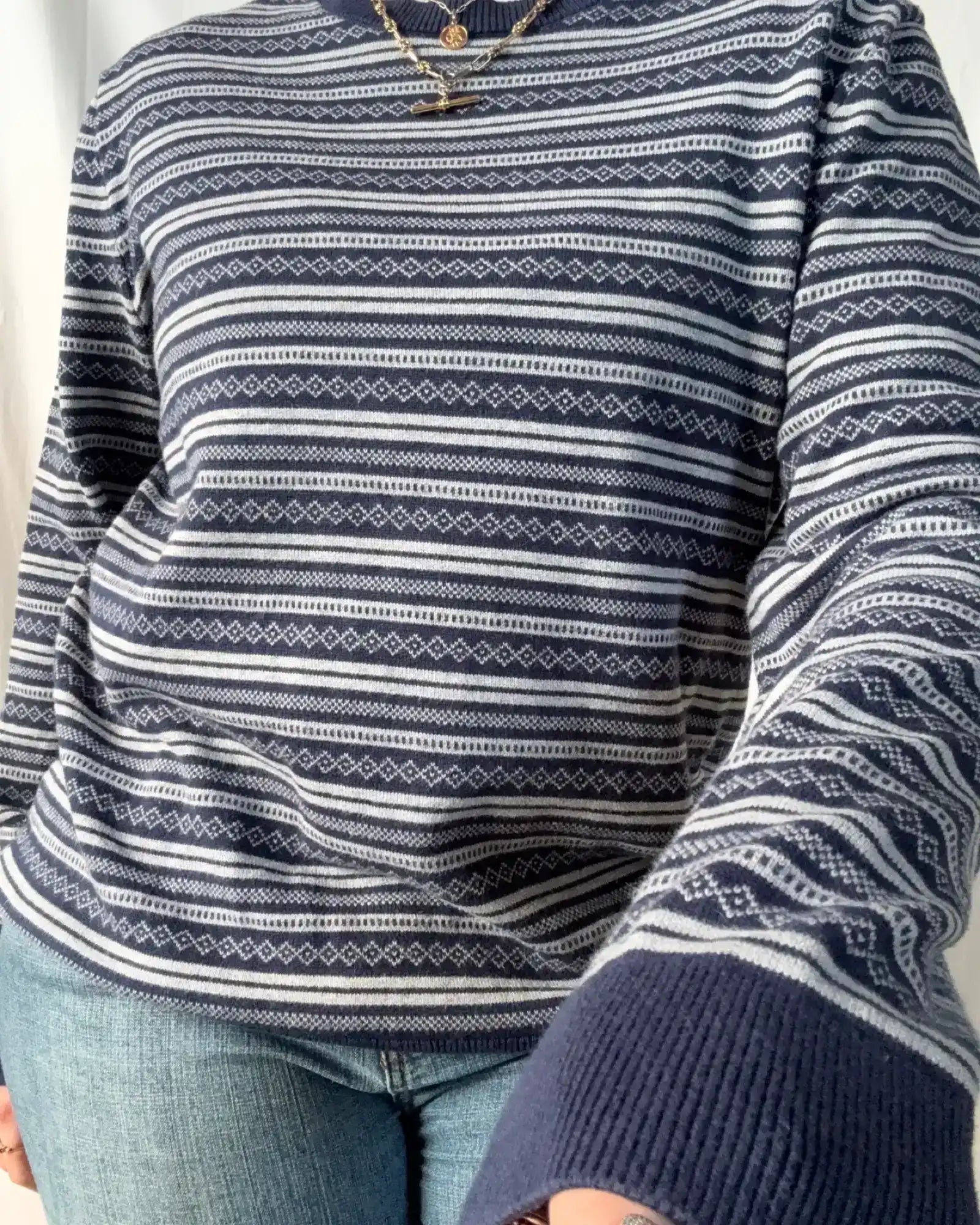 Blue & Grey Patterned Knit Jumper