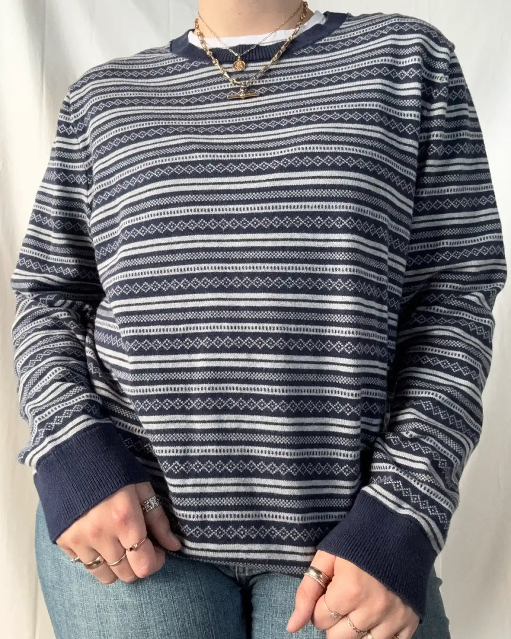 Blue & Grey Patterned Knit Jumper