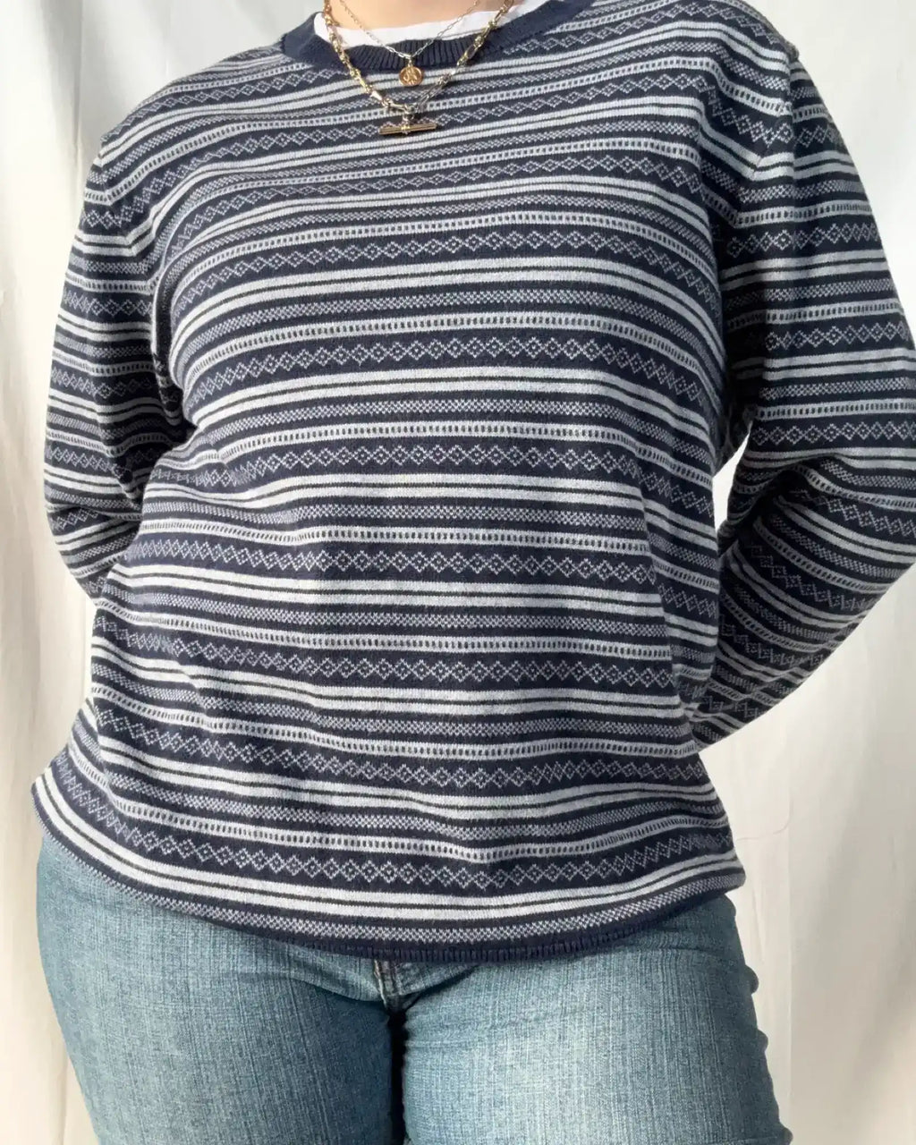 Blue & Grey Patterned Knit Jumper