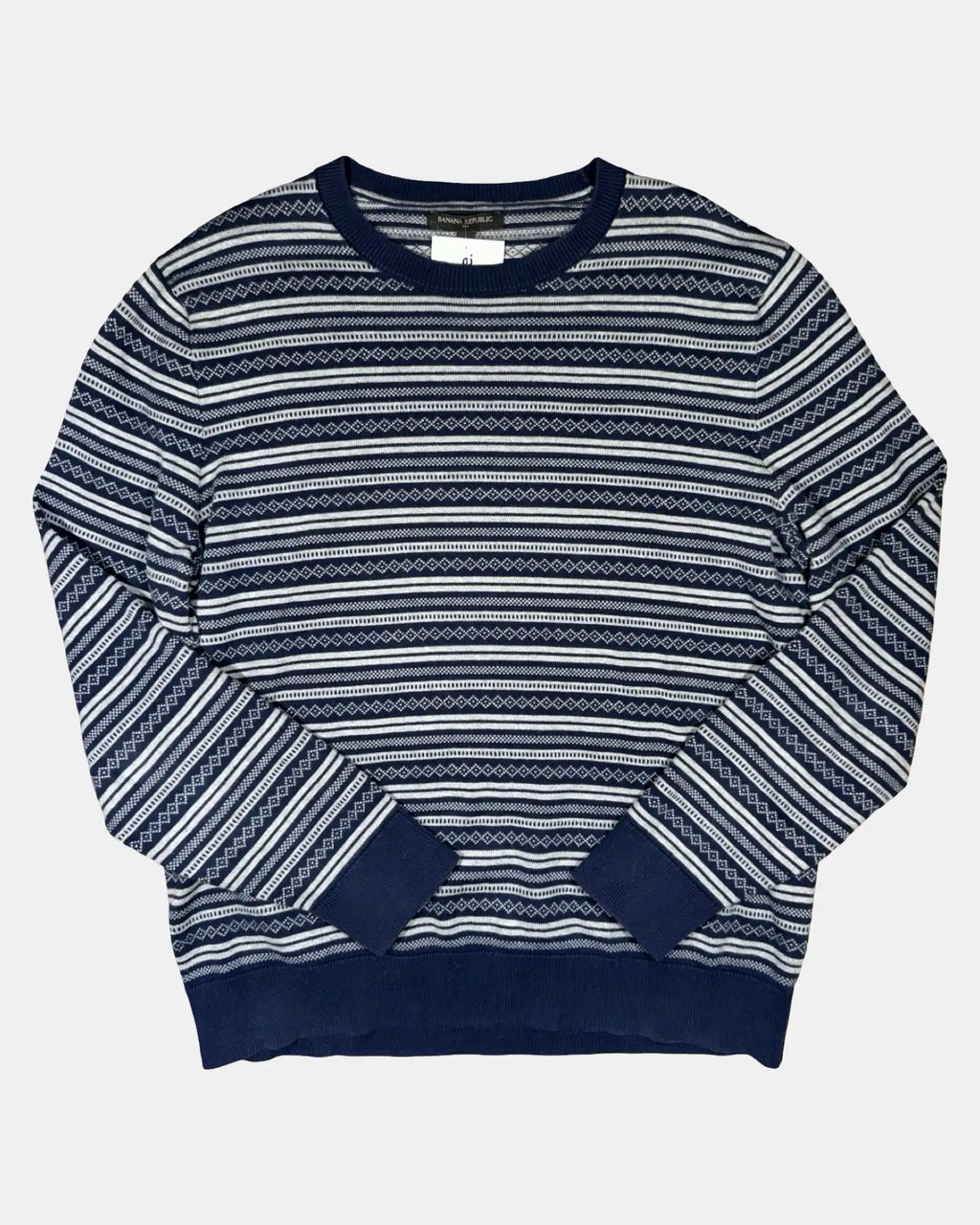 Blue & Grey Patterned Knit Jumper