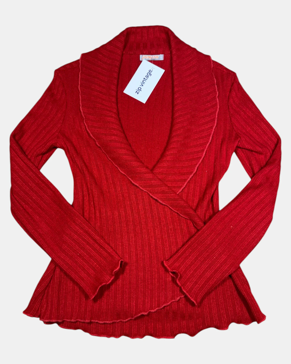 Asymetrical Red Knit Wrap Cardigan | Size 6-8