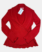 Asymetrical Red Knit Wrap Cardigan | Size 6-8