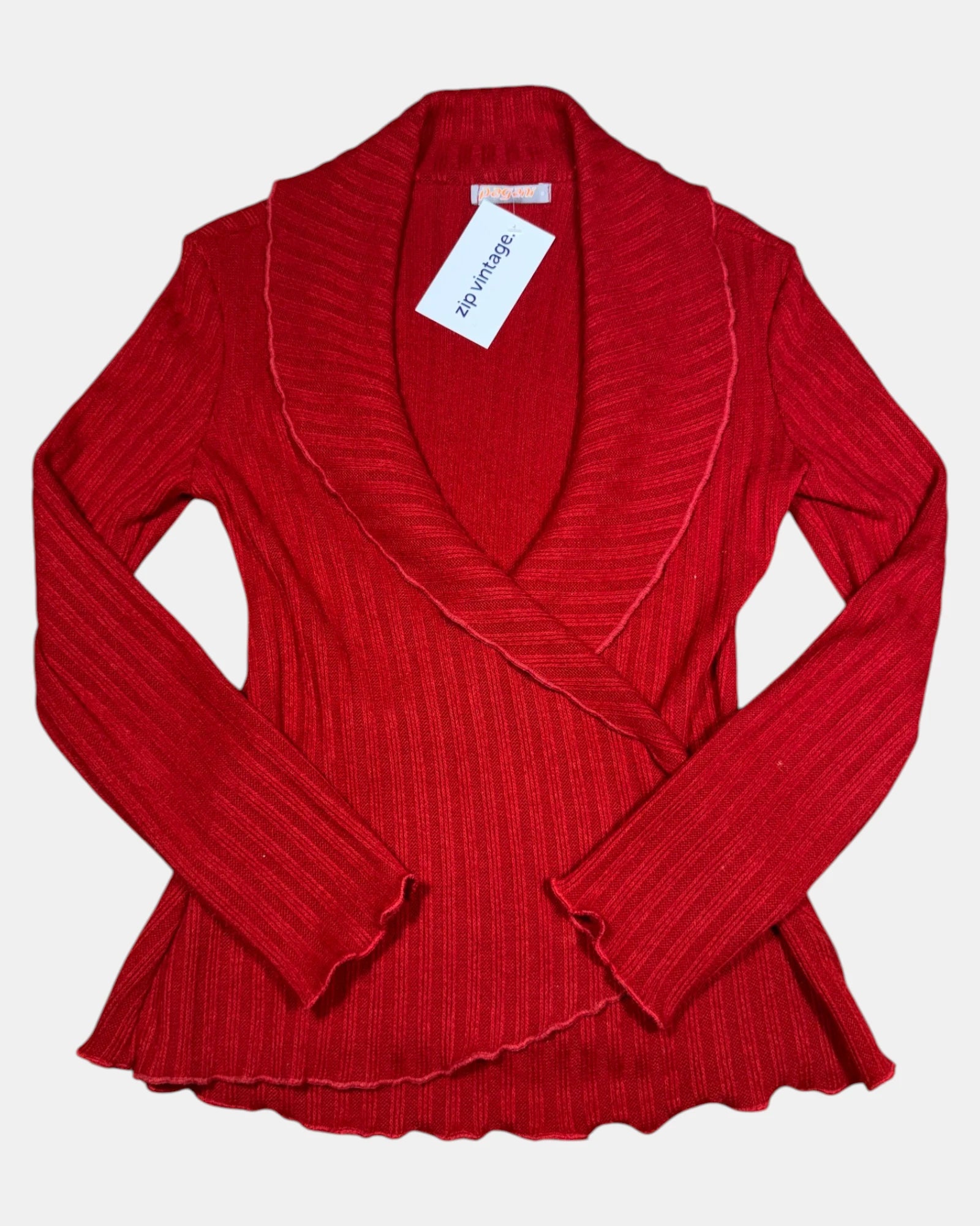 Asymetrical Red Knit Wrap Cardigan | Size 6-8