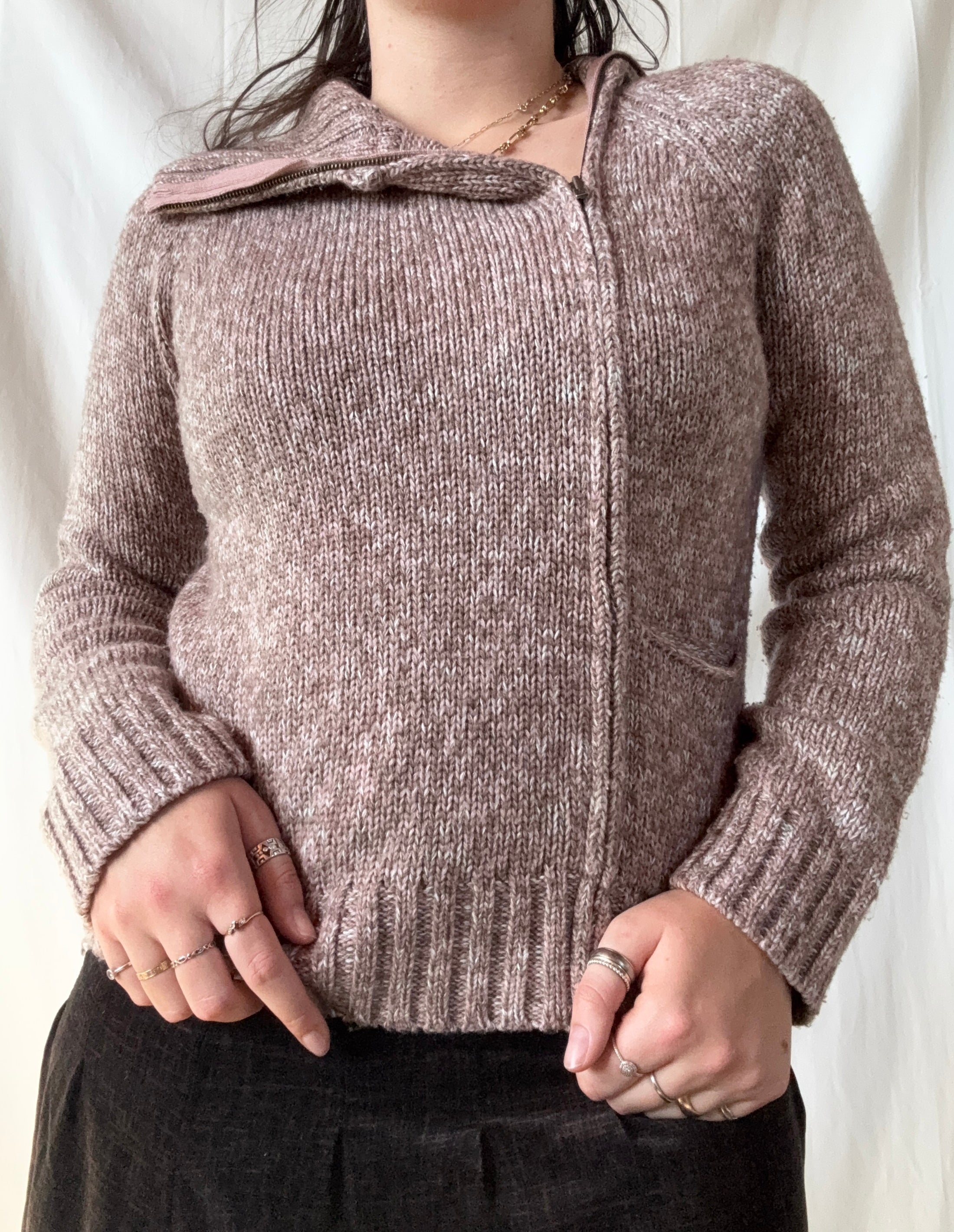Brown and Pink Mock Neck Jumper | Est. Size 10-12