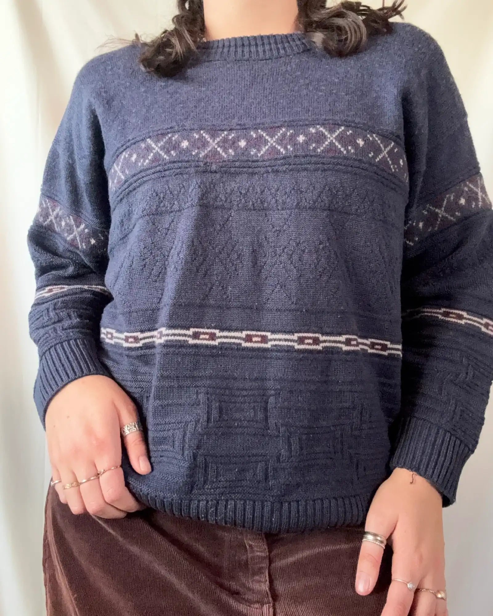 Blue Patterned Striped Knit Jumper