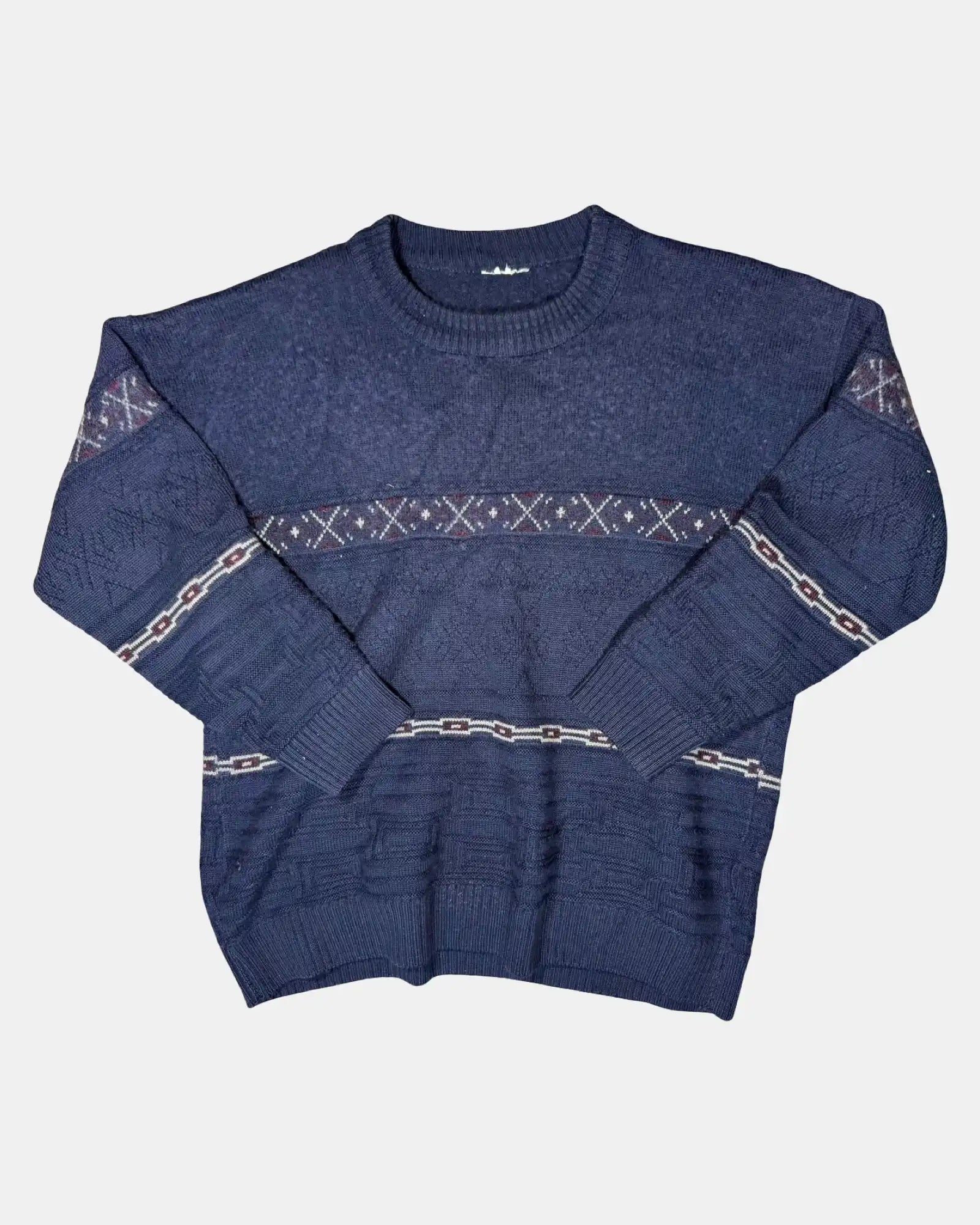 Blue Patterned Striped Knit Jumper