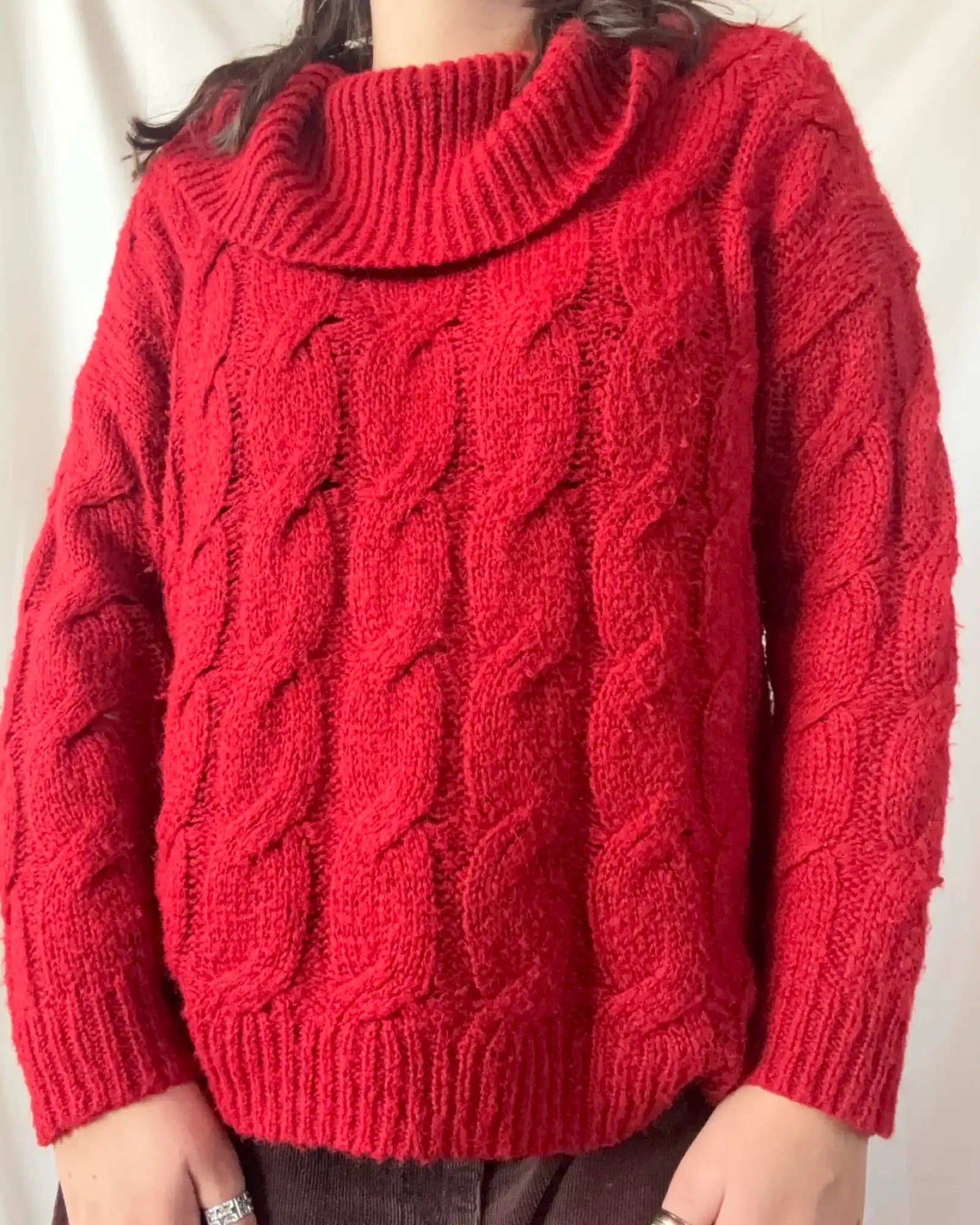 Red Knit Mock Neck Jumper