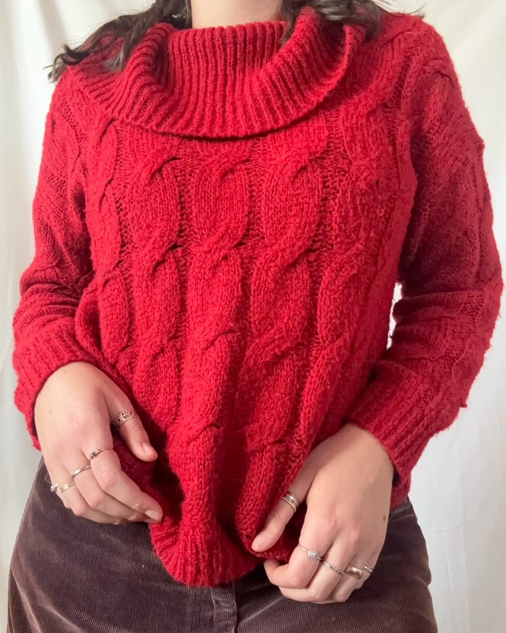 Red Knit Mock Neck Jumper