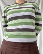 Green Brown and White Striped Jumper