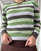 Green Brown and White Striped Jumper