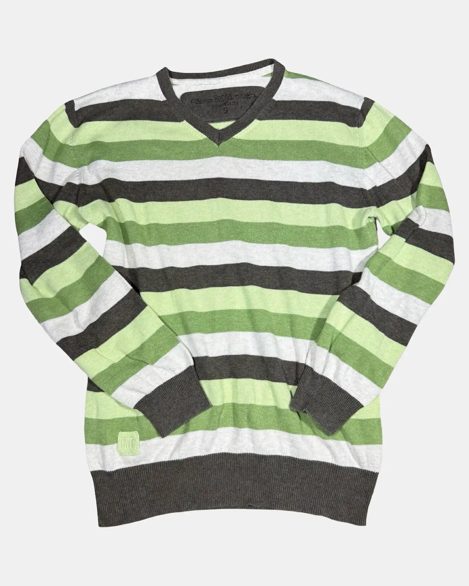 Green Brown and White Striped Jumper
