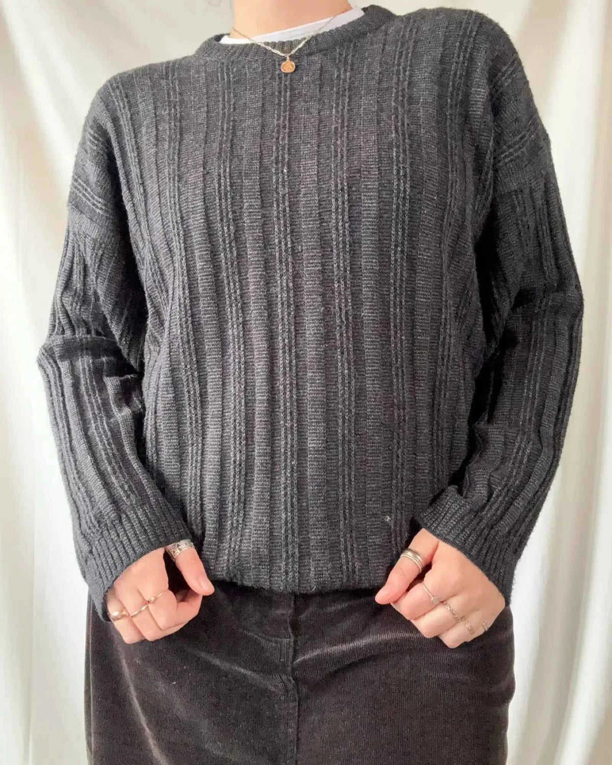 Navy Striped Textured Knit Jumper