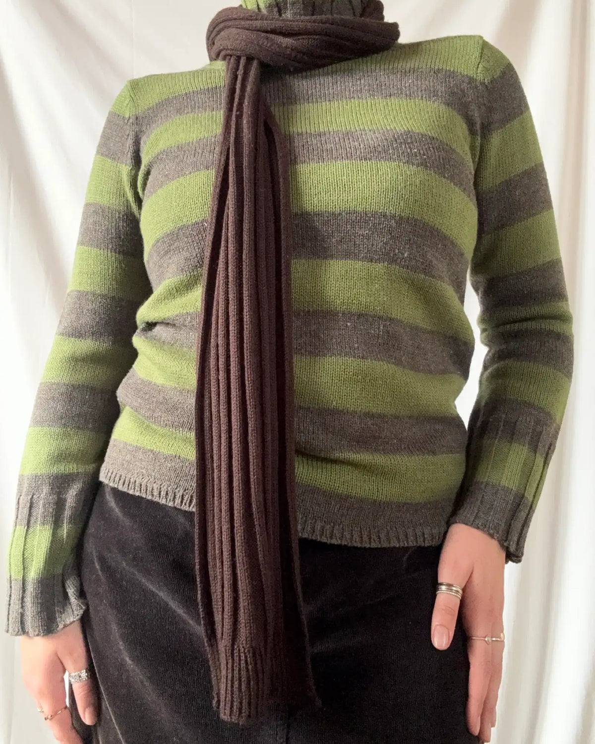 Green and Brown Knit Turtle Neck