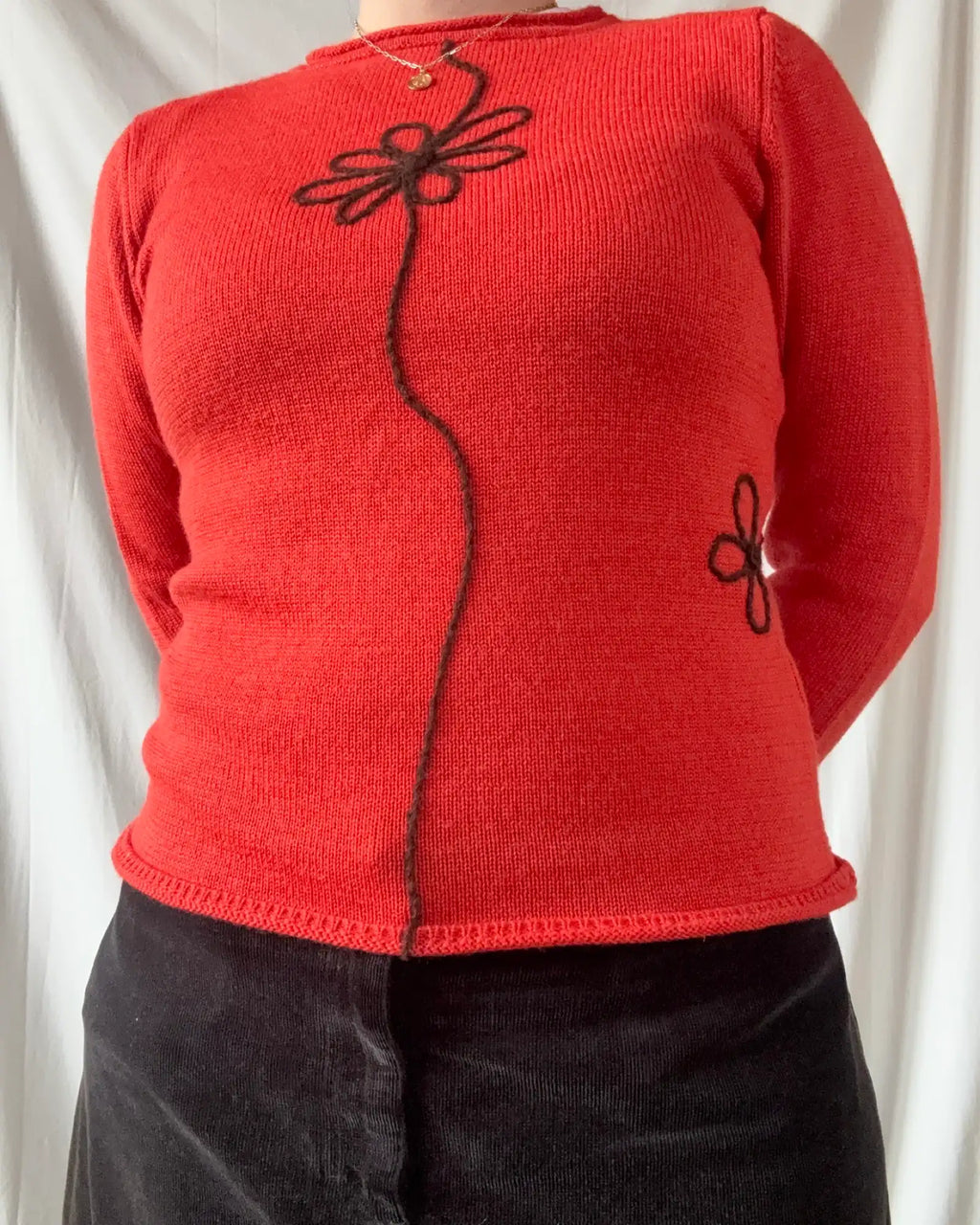 Orange Knit Jumper with Flower