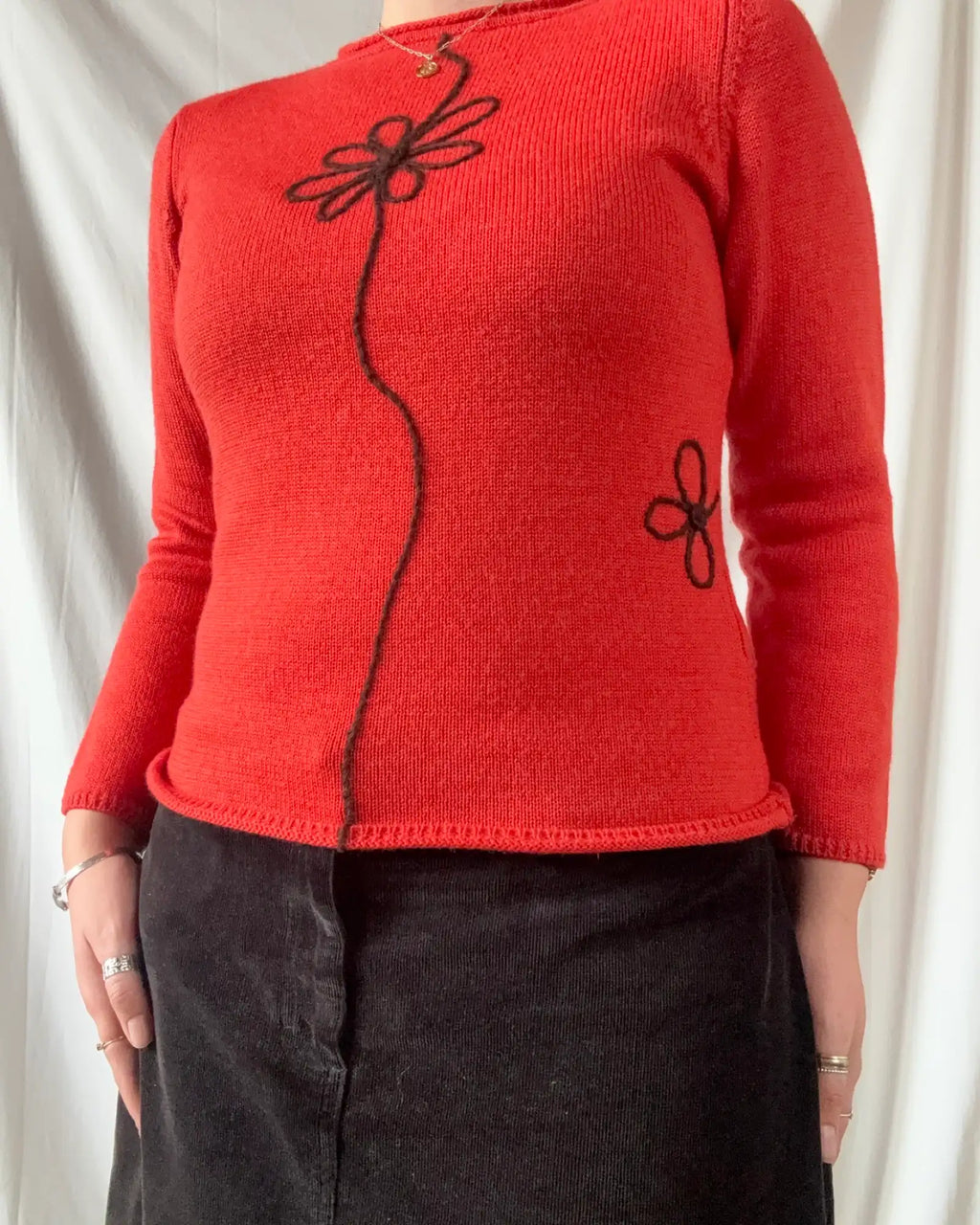 Orange Knit Jumper with Flower